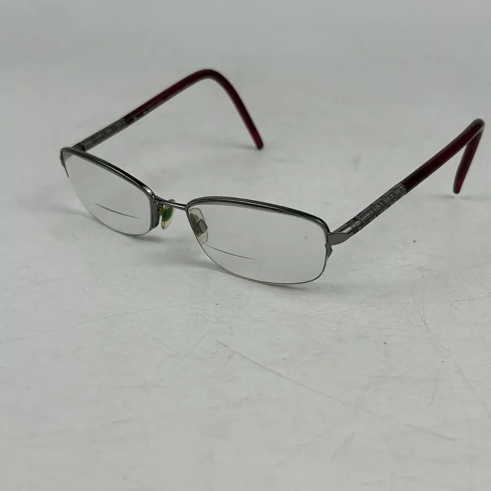 Burberry B1157 1003 Eyeglasses Frame Womens Silver Burgundy Half Rim 52-17-135mm